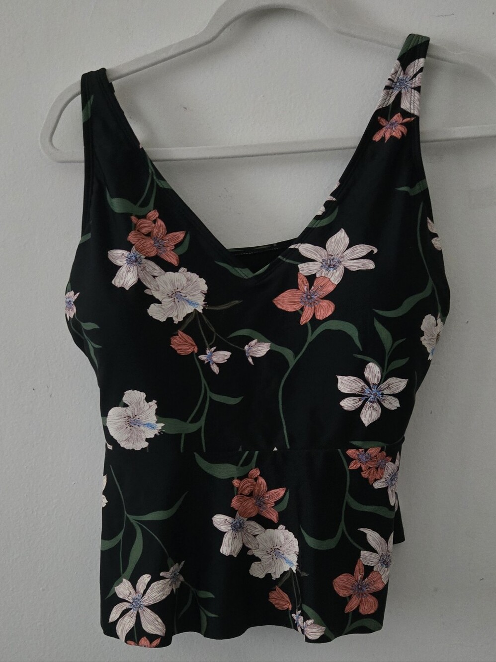 NWT Shade & Shore Floral Tankini Swim Top XL (16) Black